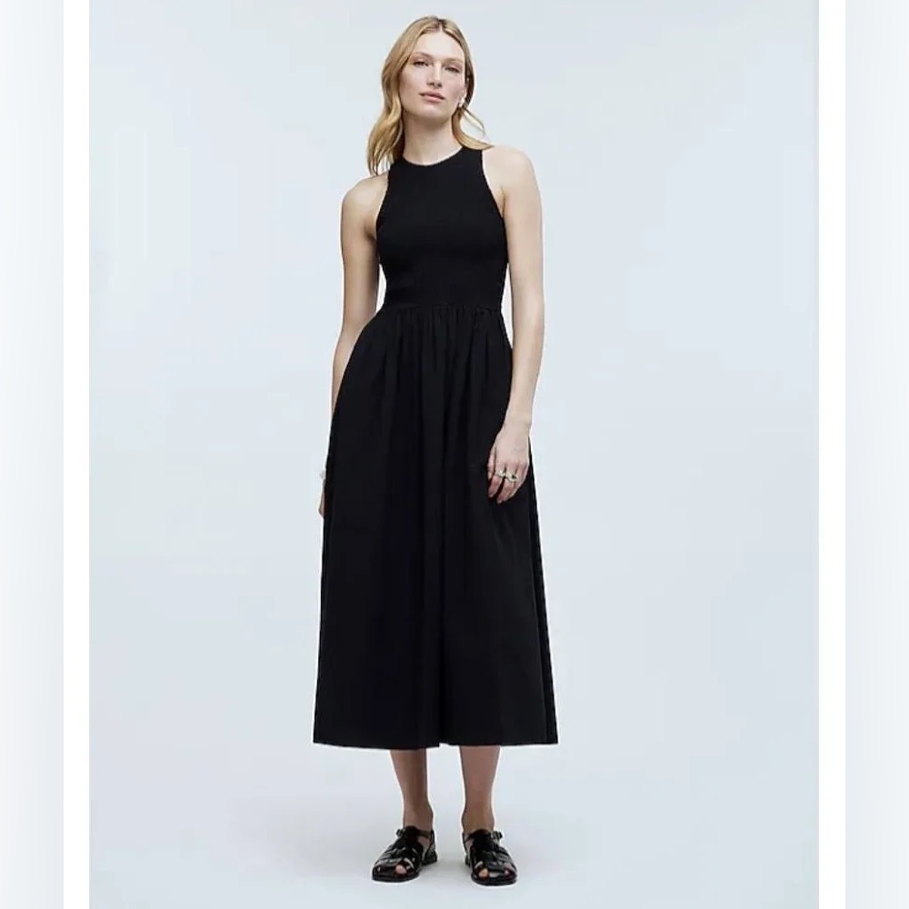 Madewell Selena smocked maxi dress The Melody Smocked Poplin Midi true black